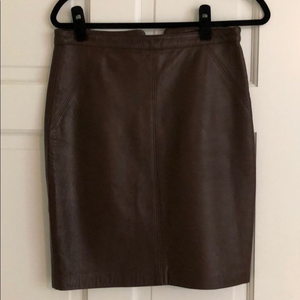 Brown Leather Pencil Skirt